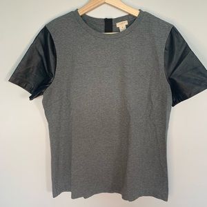 J.Crew gray shirt with faux leather sleeves